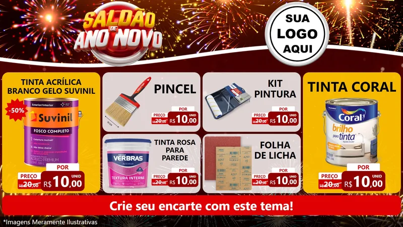 Modelo de TV para TV Horizontal com o tema Saldão de Ano Novo para Tintas e Ferramentas