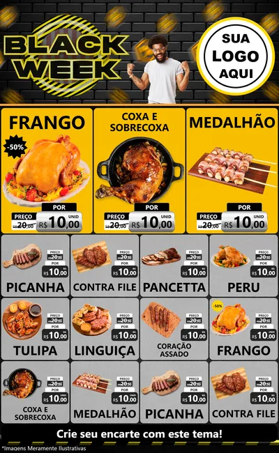 Modelo de Encarte para Encarte Grande com o tema Black Week para Assados
