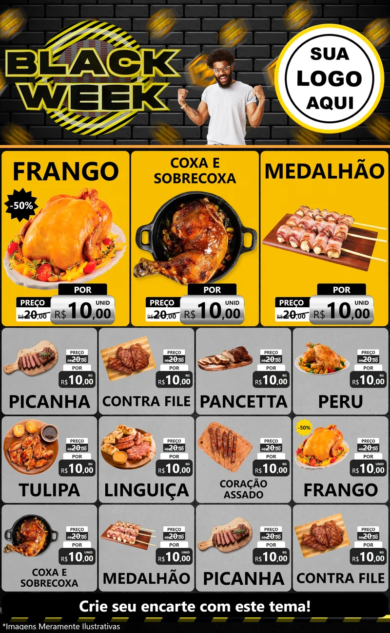 Modelo de Encarte para Encarte Grande com o tema Black Week para Assados