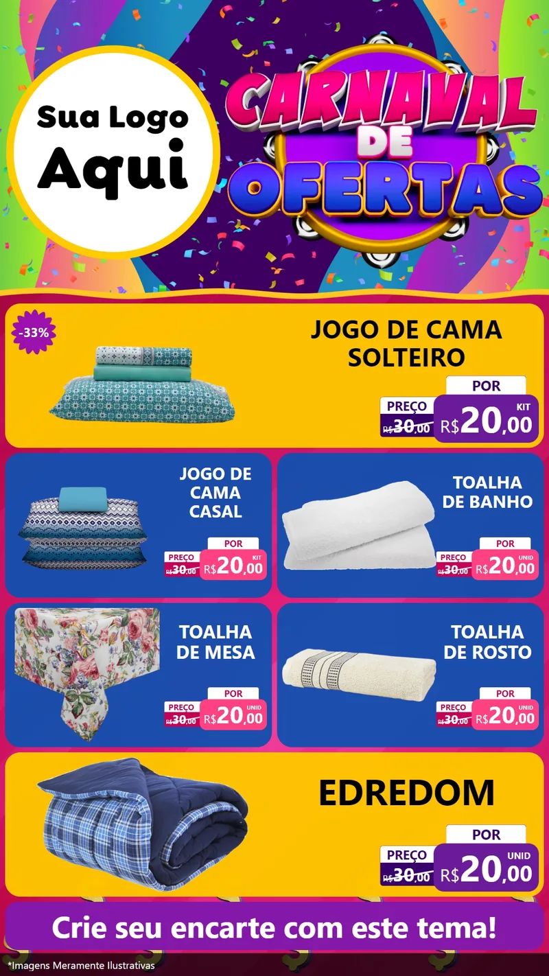 Modelo de TV para TV Vertical com o tema Carnaval de Ofertas para Cama, Mesa e Banho