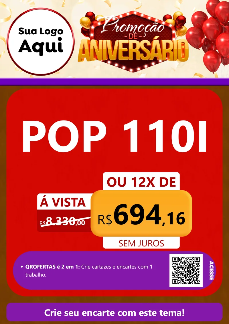 Modelo de Cartaz para Cartaz A4 Vertical com o tema Promoção de Aniversário para Concessionaria de Motos