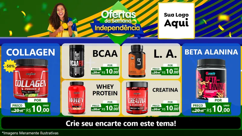 Modelo de TV para TV Horizontal com o tema Ofertas da Semana da Independência para Suplementos alimentares