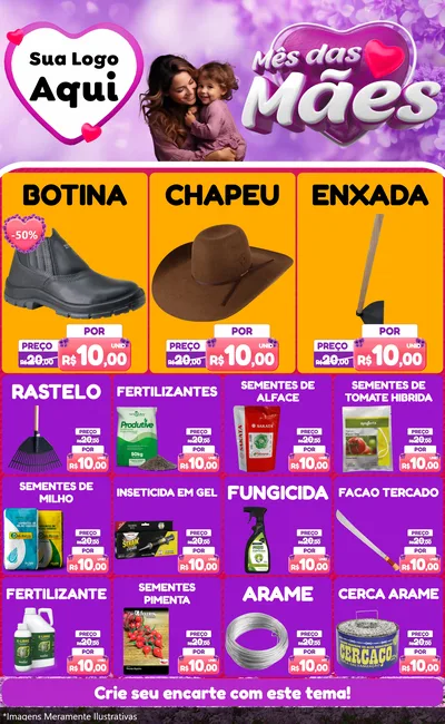 Modelo de Encarte para Encarte Grande com o tema Mês das Mães para Agropecuária