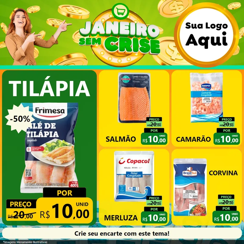 Modelo de Rede Social para Feed Facebook com o tema Janeiro Sem Crise para Peixaria
