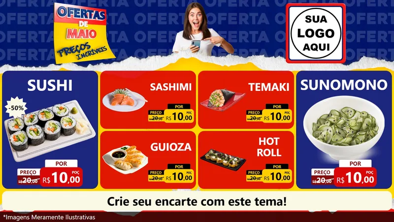 Modelo de TV para TV Horizontal com o tema Ofertas de Maio - Preços Incríveis para Comida japonesa