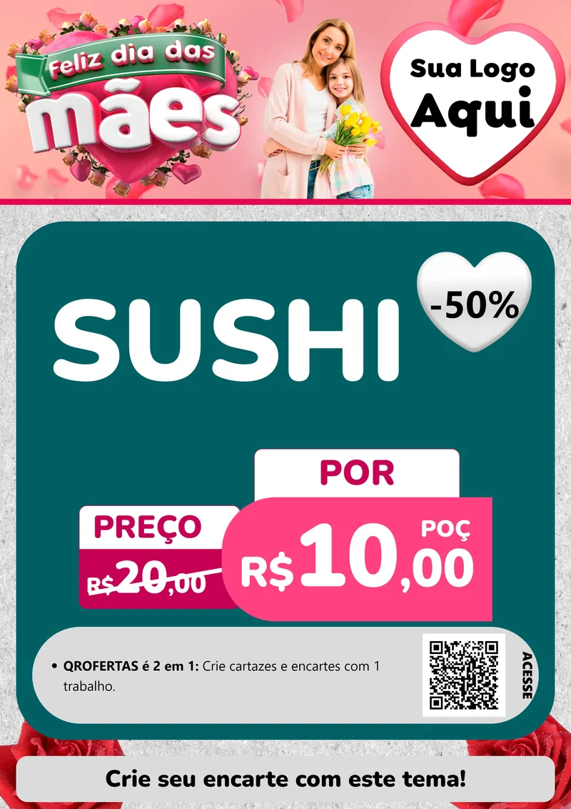 Modelo de Cartaz para Cartaz A4 Vertical com o tema Feliz Dia das Mães para Comida japonesa