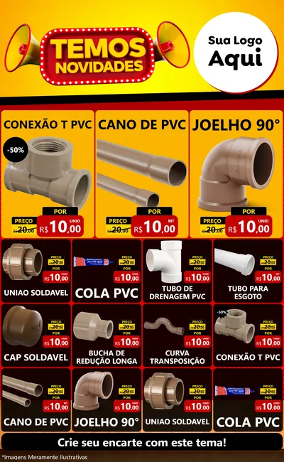 Modelo de Encarte para Encarte Grande com o tema Temos Novidades para Tubos e conexões