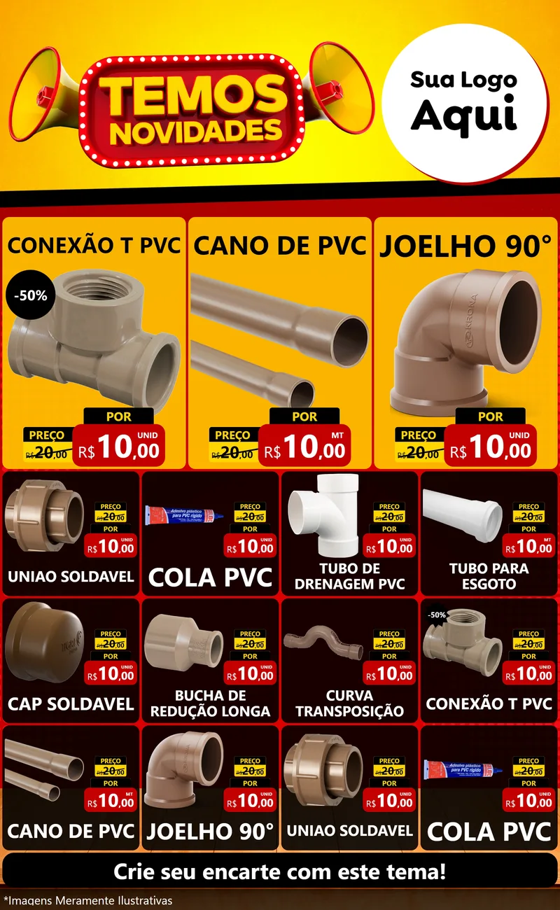 Modelo de Encarte para Encarte Grande com o tema Temos Novidades para Tubos e conexões