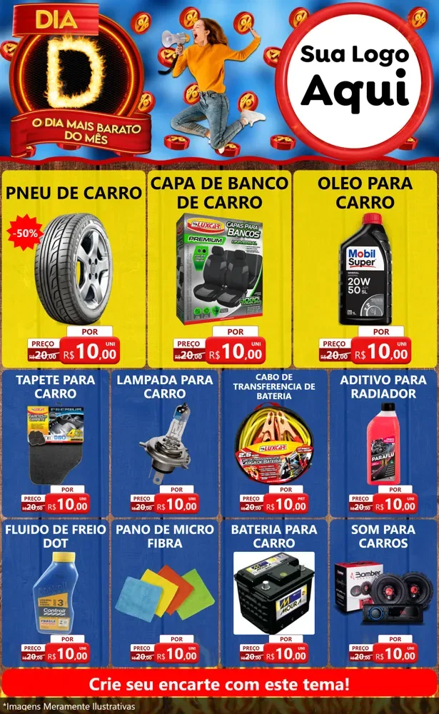 Modelo de Encarte para Encarte Grande com o tema Dia D - O Dia Mais Barato Do Mês para Auto peças