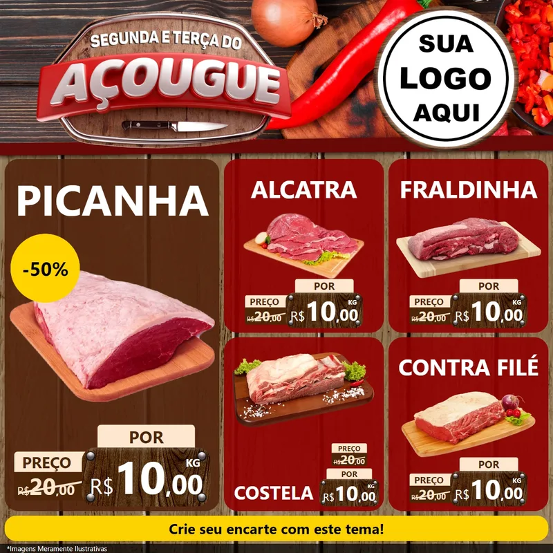 Modelo de Rede Social para Feed Facebook com o tema Segunda e Terça do Açougue para Açougue