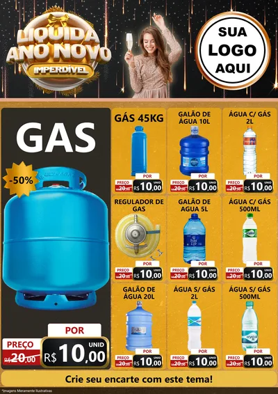 Modelo de Encarte para Encarte A4 Vertical com o tema Liquida Ano Novo Imperdível para Água e gás