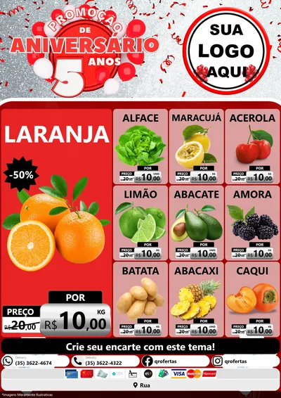 Modelo de Encarte para Encarte A4 Vertical com o tema Promoção de Aniversário - 5 Anos para Hortifrúti