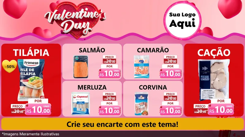 Modelo de TV para TV Horizontal com o tema Valentine's Day para Peixaria