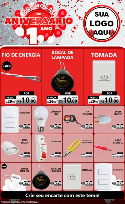 Modelo de Encarte para Encarte Grande com o tema Promoção de Aniversário - 1 Ano para Materiais Elétricos