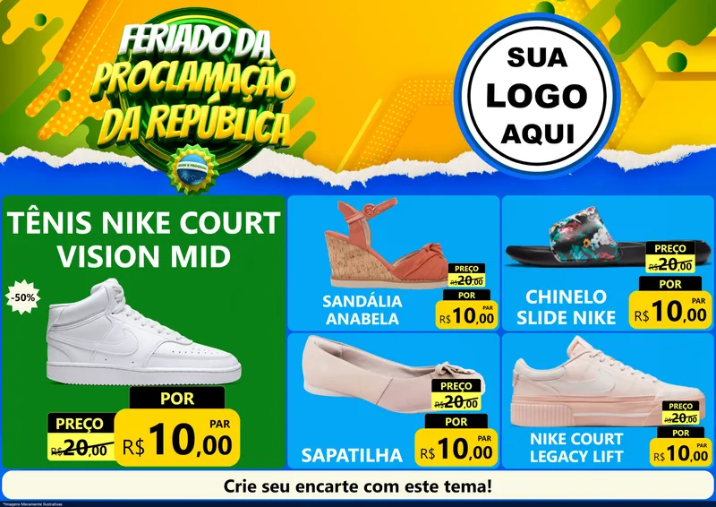 Modelo de Encarte para Encarte A4 Horizontal com o tema Feriado da Proclamação da República para Calçados