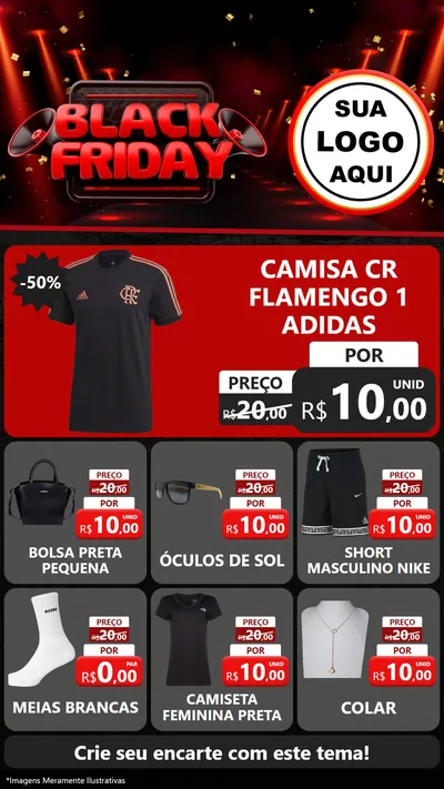 Modelo de Rede Social para Stories com o tema Black Friday para Roupas e acessórios
