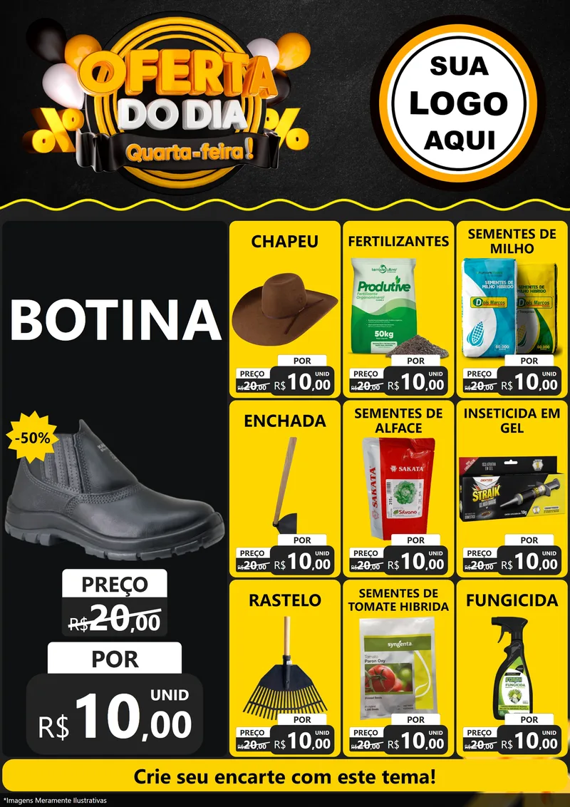 Modelo de Encarte para Encarte A4 Vertical com o tema Oferta do Dia - Quarta Feira! para Agropecuária