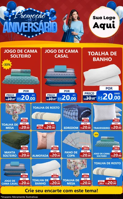 Modelo de Encarte para Encarte Grande com o tema Promoção de Aniversário para Cama, Mesa e Banho