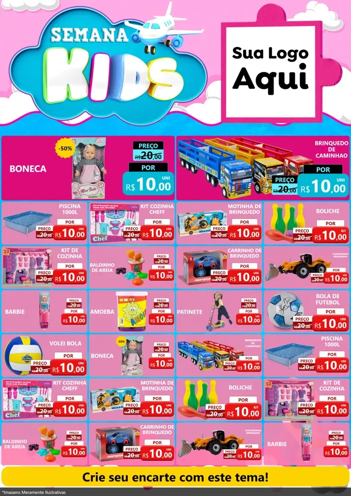 Modelo de Encarte para Encarte A4 Vertical com o tema Semana Kids para Brinquedos
