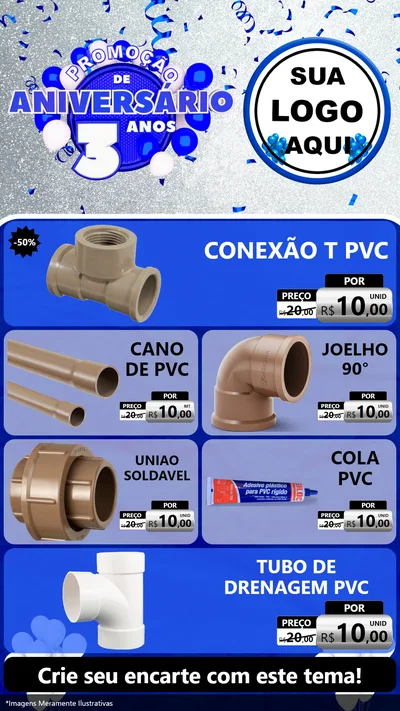 Modelo de TV para TV Vertical com o tema Promoção de Aniversário - 3 Anos para Tubos e conexões