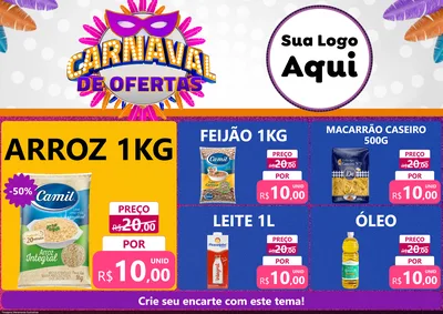 Modelo de Encarte para Encarte A4 Horizontal com o tema Carnaval de Ofertas para Supermercado