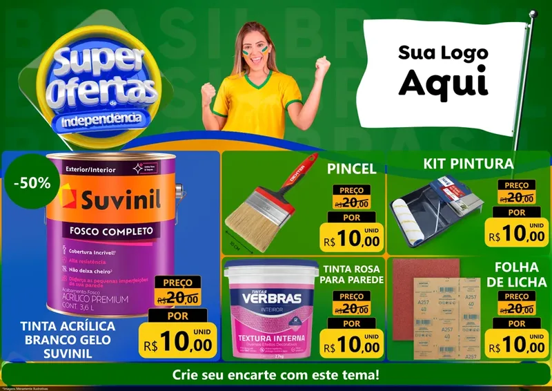Modelo de Encarte para Encarte A4 Horizontal com o tema Super Ofertas de Independência para Tintas e Ferramentas