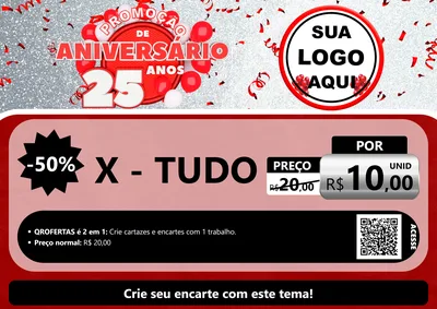 Modelo de Cartaz para Cartaz A4 Horizontal com o tema Promoção de Aniversário - 25Anos para Hamburgueria