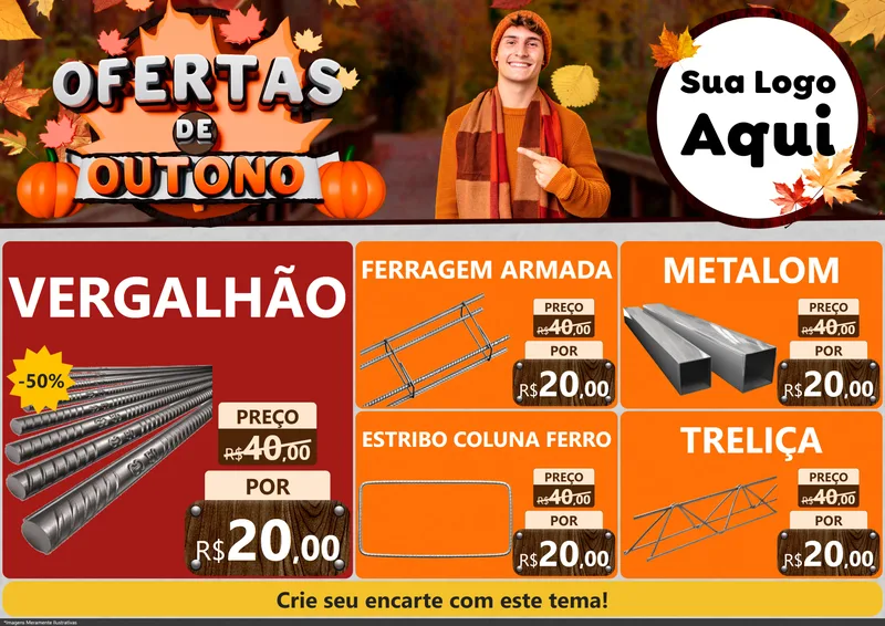 Modelo de Encarte para Encarte A4 Horizontal com o tema Ofertas de Outono para Ferragens