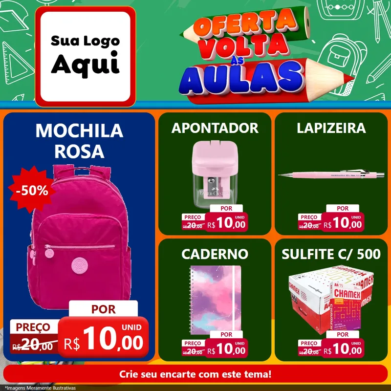 Modelo de Rede Social para Feed Facebook com o tema Oferta Volta Às Aulas para Papelaria