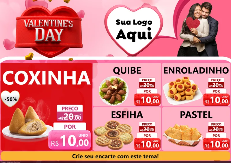 Modelo de Encarte para Encarte A4 Horizontal com o tema Valentine's Day para Salgadaria