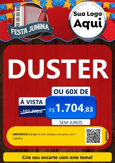 Modelo de Cartaz para Cartaz A4 Vertical com o tema Festa Junina para Concessionaria de Carros