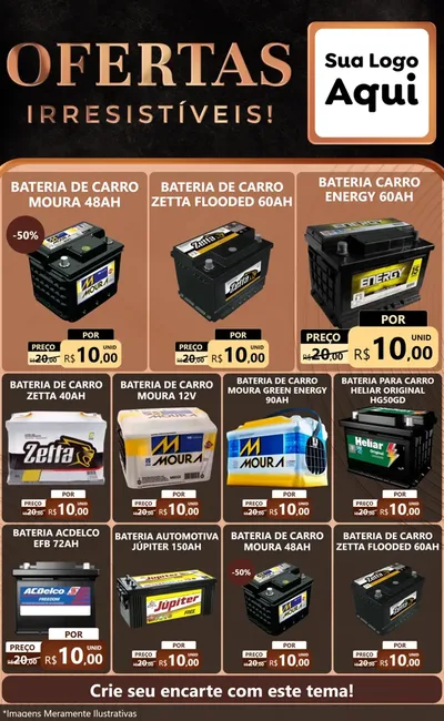 Modelo de Encarte para Encarte Grande com o tema Ofertas Irresistíveis! para Baterias Elétricas