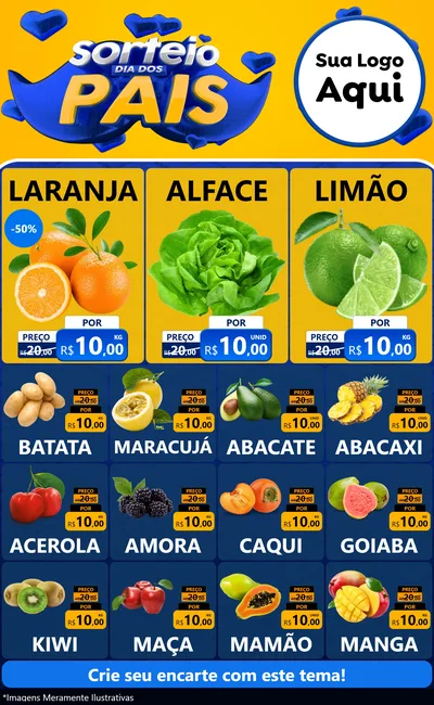 Modelo de Encarte para Encarte Grande com o tema Sorteio Dia dos Pais para Hortifrúti