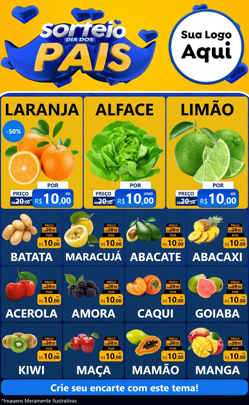 Modelo de Encarte para Encarte Grande com o tema Sorteio Dia dos Pais para Hortifrúti