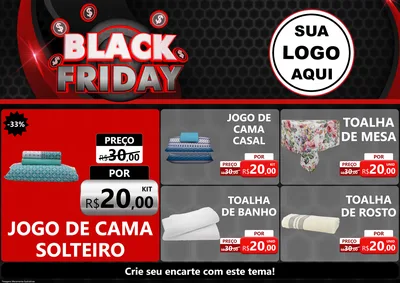 Modelo de Encarte para Encarte A4 Horizontal com o tema Black Friday para Cama, Mesa e Banho