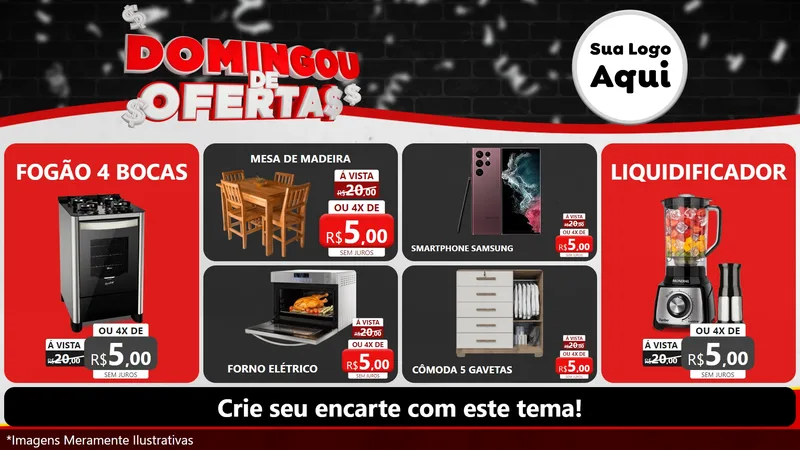 Modelo de TV para TV Horizontal com o tema Domingou de Ofertas para Móveis e Eletro
