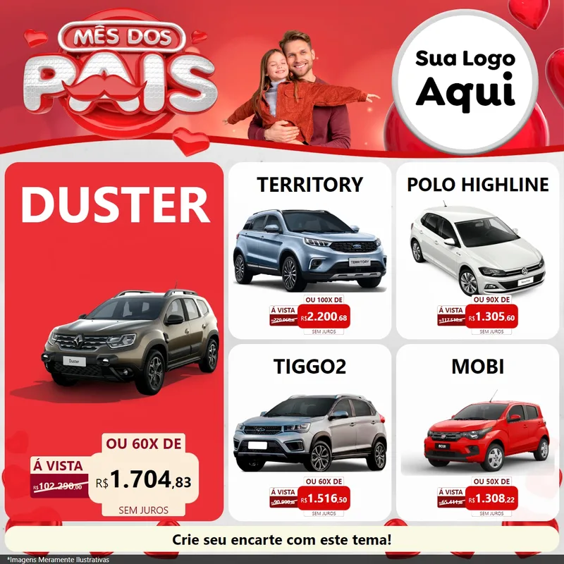 Modelo de Rede Social para Feed Facebook com o tema Mês dos Pais para Concessionaria de Carros