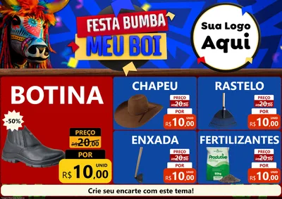 Modelo de Encarte para Encarte A4 Horizontal com o tema Festa Bumba meu Boi para Agropecuária