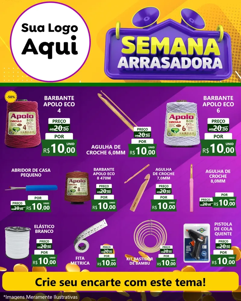 Modelo de Rede Social para Feed Instagram com o tema Semana Arrasadora para Armarinho e Aviamentos