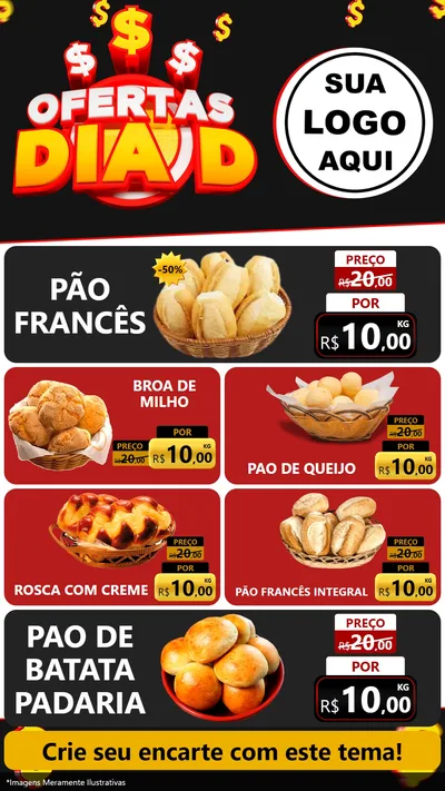 Modelo de TV para TV Vertical com o tema Ofertas Dia D para Padaria