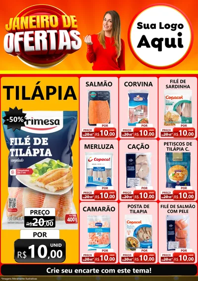 Modelo de Encarte para Encarte A4 Vertical com o tema Janeiro de Ofertas para Peixaria
