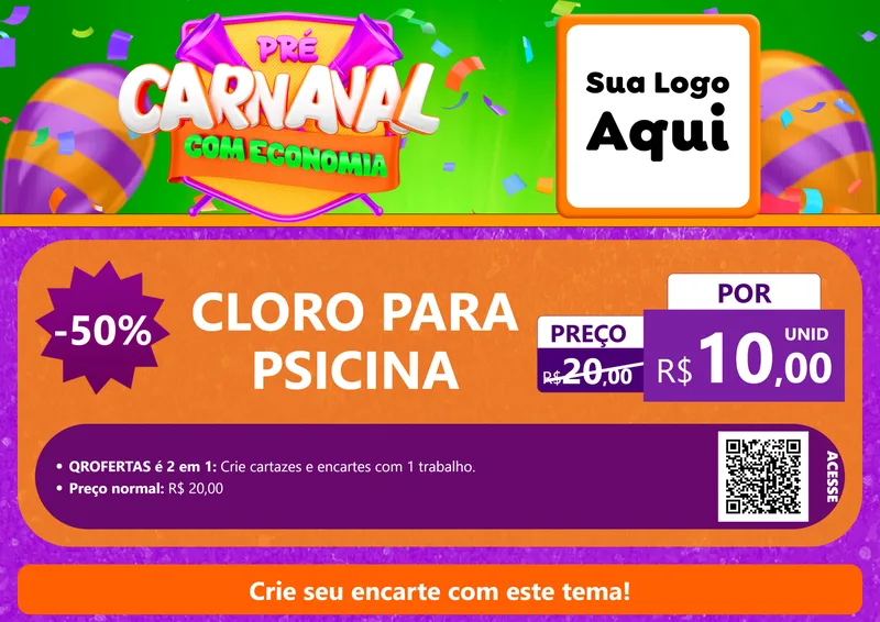 Modelo de Cartaz para Cartaz A4 Horizontal com o tema Pré-Carnaval Com Economia para Produtos para Piscina