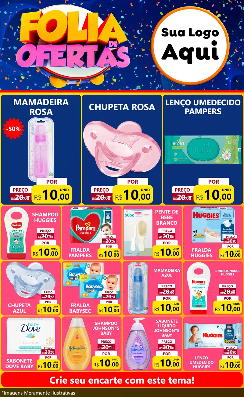 Modelo de Encarte para Encarte Grande com o tema Folia de Ofertas para Bebês