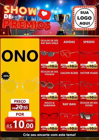 Modelo de Encarte para Encarte A4 Vertical com o tema Show de Prêmios para Óticas