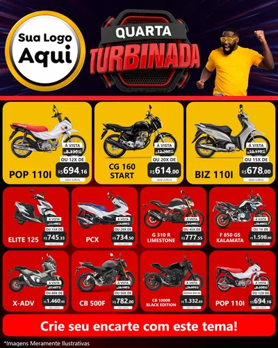 Modelo de Rede Social para Feed Instagram com o tema Quarta Turbinada para Concessionaria de Motos