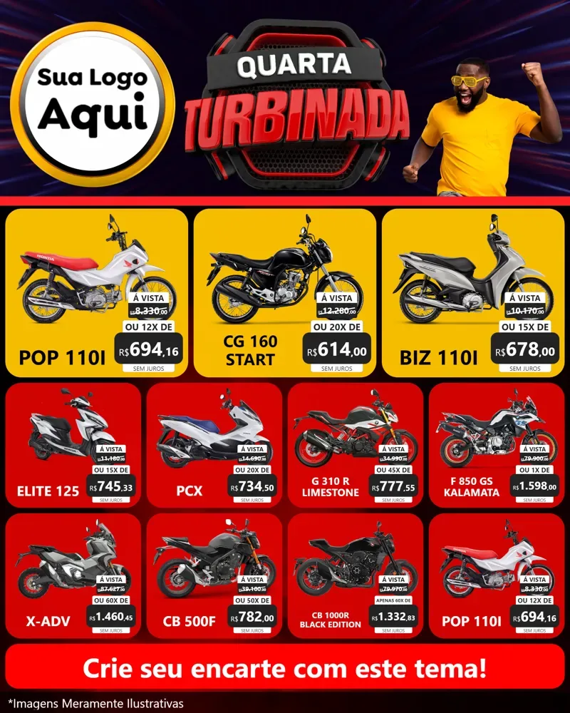 Modelo de Rede Social para Feed Instagram com o tema Quarta Turbinada para Concessionaria de Motos