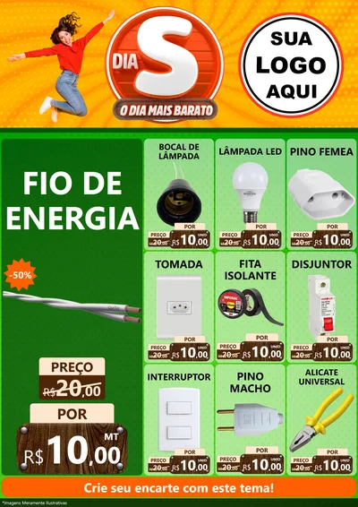 Modelo de Encarte para Encarte A4 Vertical com o tema Dia S - O Dia Mais Barato para Materiais Elétricos