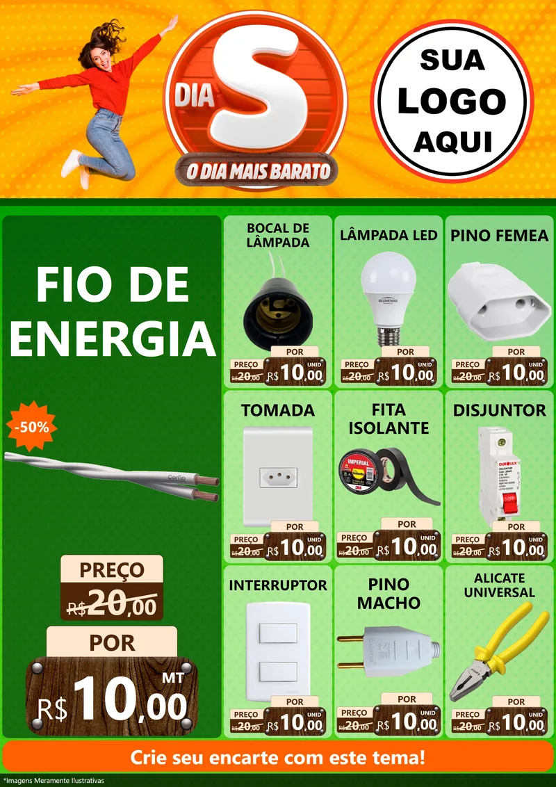 Modelo de Encarte para Encarte A4 Vertical com o tema Dia S - O Dia Mais Barato para Materiais Elétricos