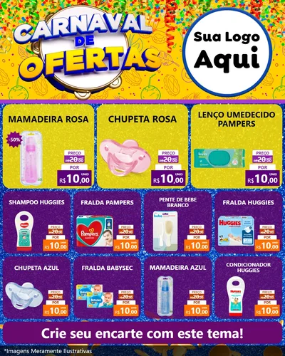 Modelo de Rede Social para Feed Instagram com o tema Carnaval de Ofertas para Bebês