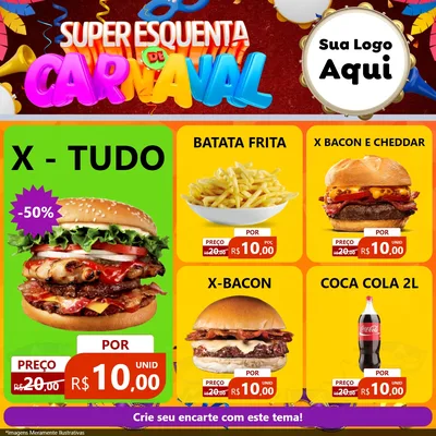 Modelo de Rede Social para Feed Facebook com o tema Super Esquenta de Carnaval para Hamburgueria